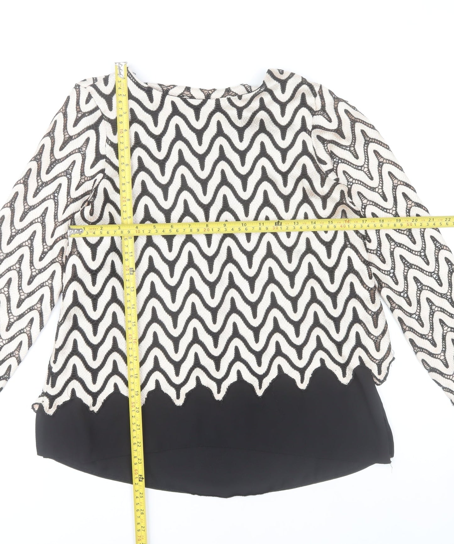 Dorothy Perkins Womens Black White Lace Blouse Size 10 Tunic Top