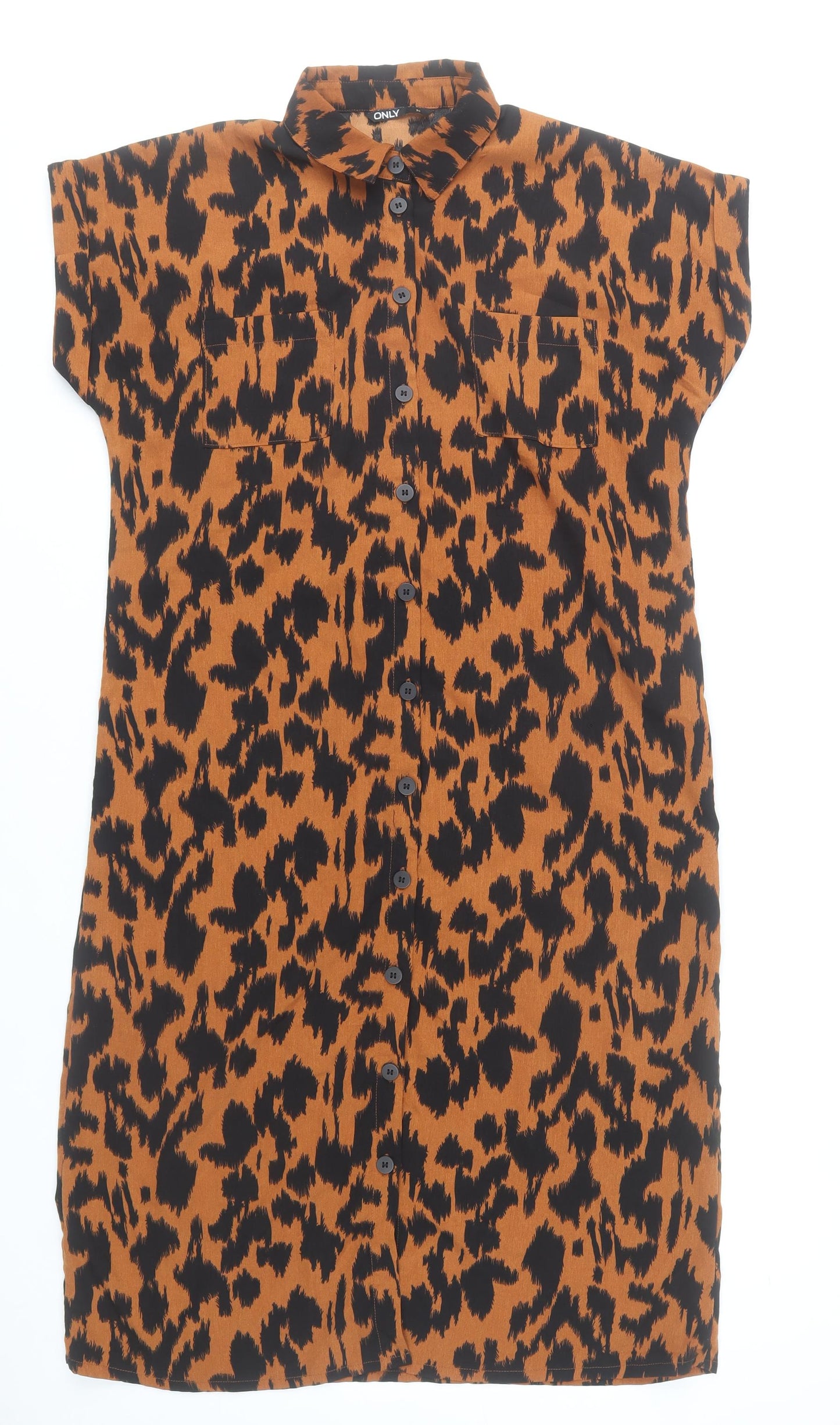 ONLY Women’s Brown Leopard Print Shirt Dress Size 8 Knee Length
