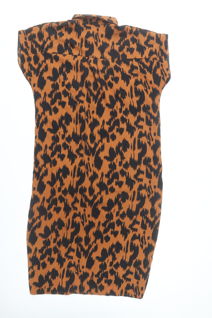 ONLY Women’s Brown Leopard Print Shirt Dress Size 8 Knee Length