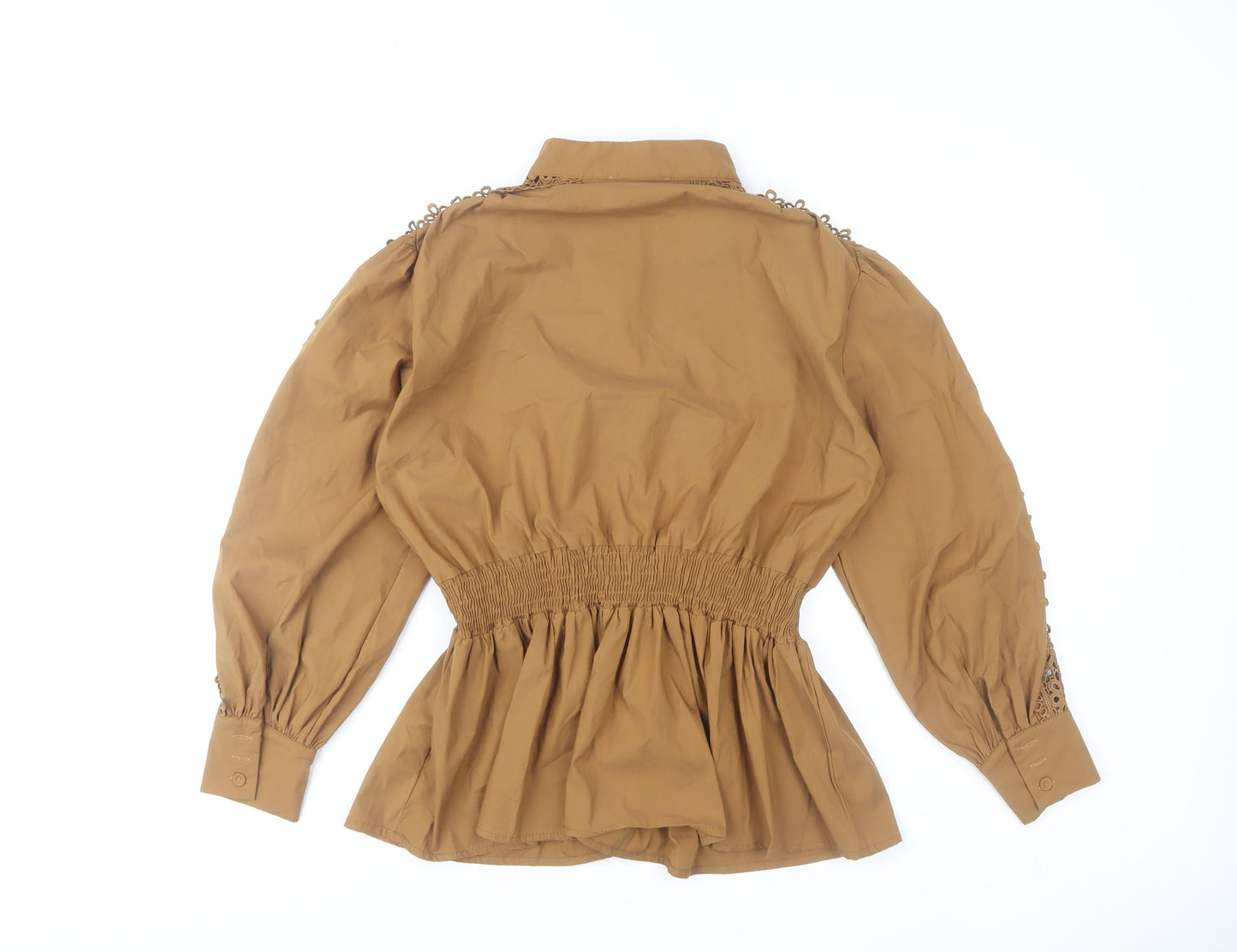 Faina Women’s Brown Lace Detail Tunic Blouse Size M Long Sleeve