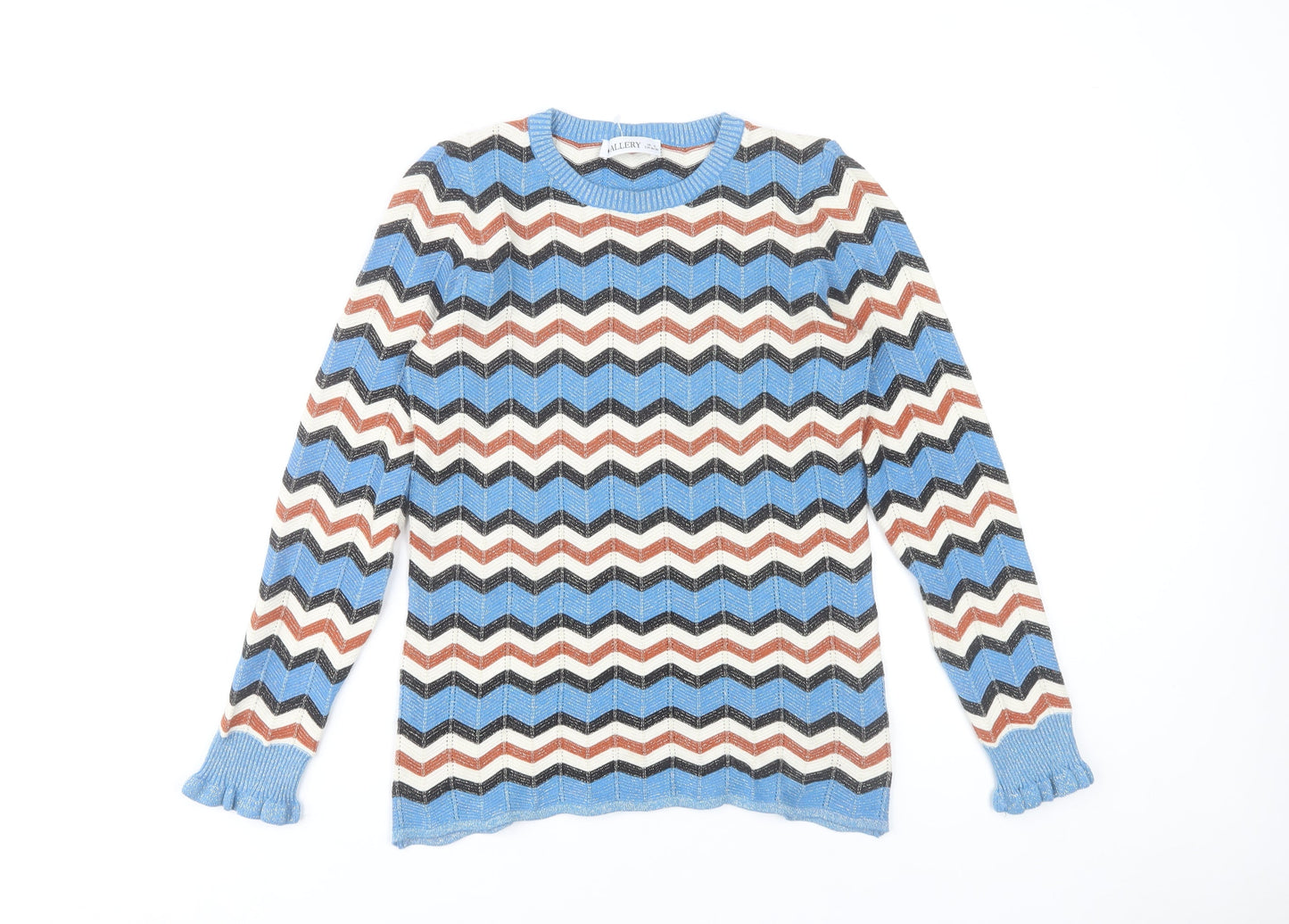 Gallery Womens Blue Retro Geometric Knit Pullover Jumper Size 8