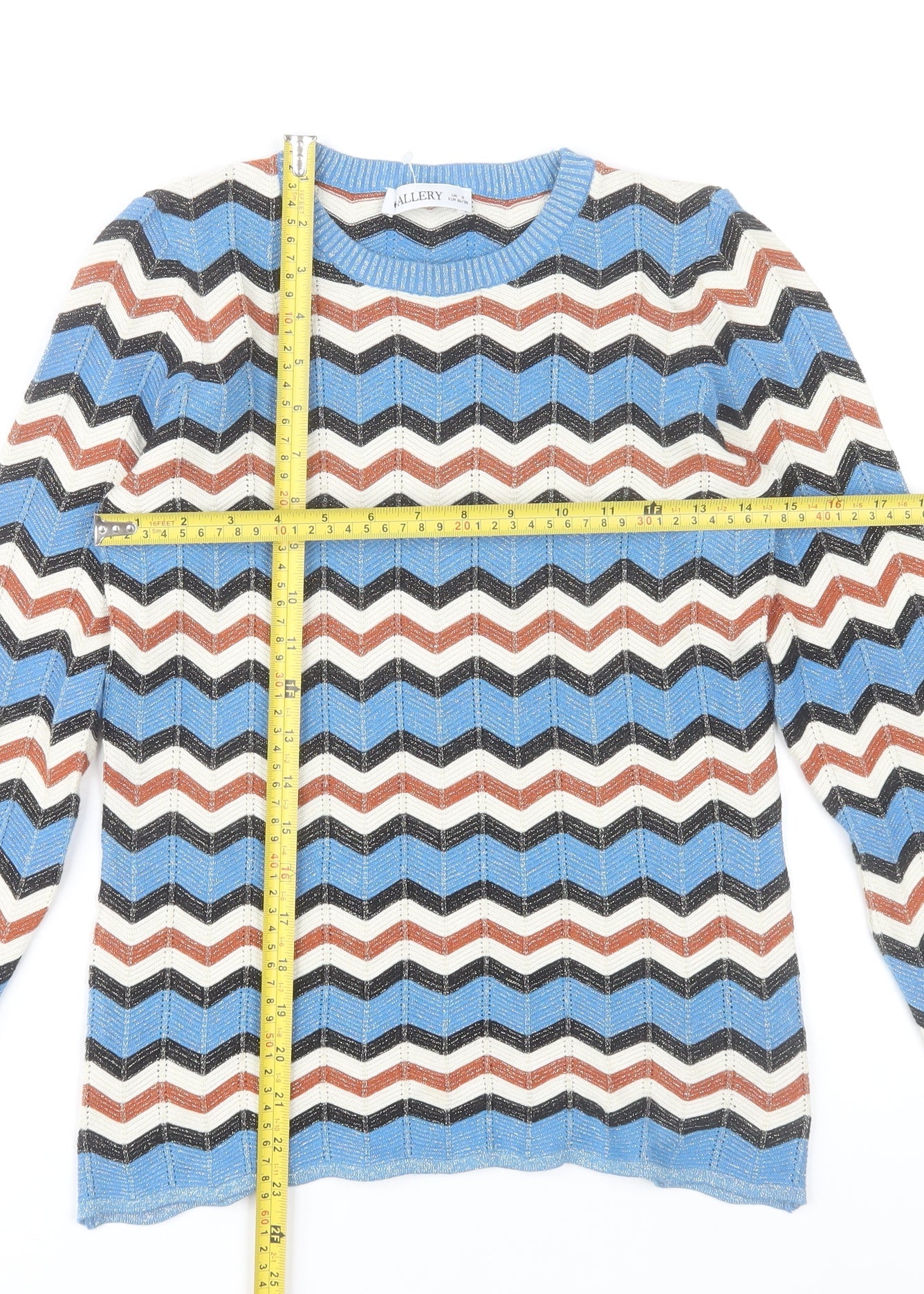 Gallery Womens Blue Retro Geometric Knit Pullover Jumper Size 8