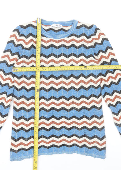 Gallery Womens Blue Retro Geometric Knit Pullover Jumper Size 8