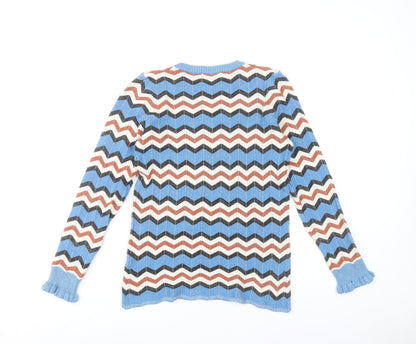 Gallery Womens Blue Retro Geometric Knit Pullover Jumper Size 8