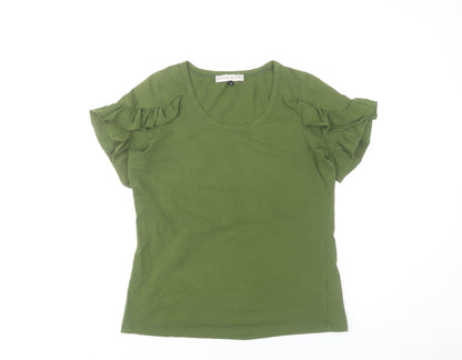 Rowen Avenue Womens Green Ruffle Sleeve Scoop Neck T-Shirt Size M