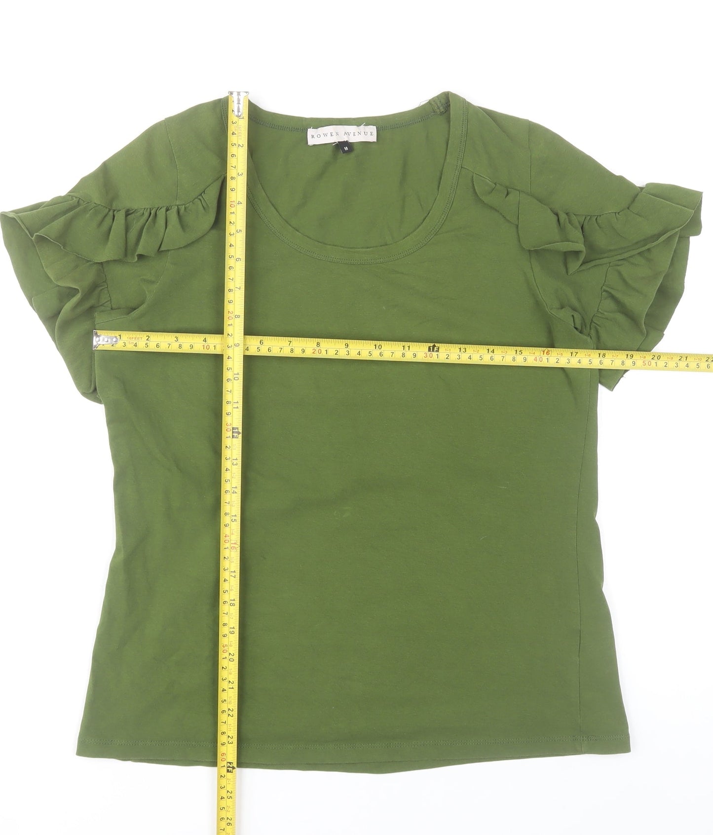 Rowen Avenue Womens Green Ruffle Sleeve Scoop Neck T-Shirt Size M