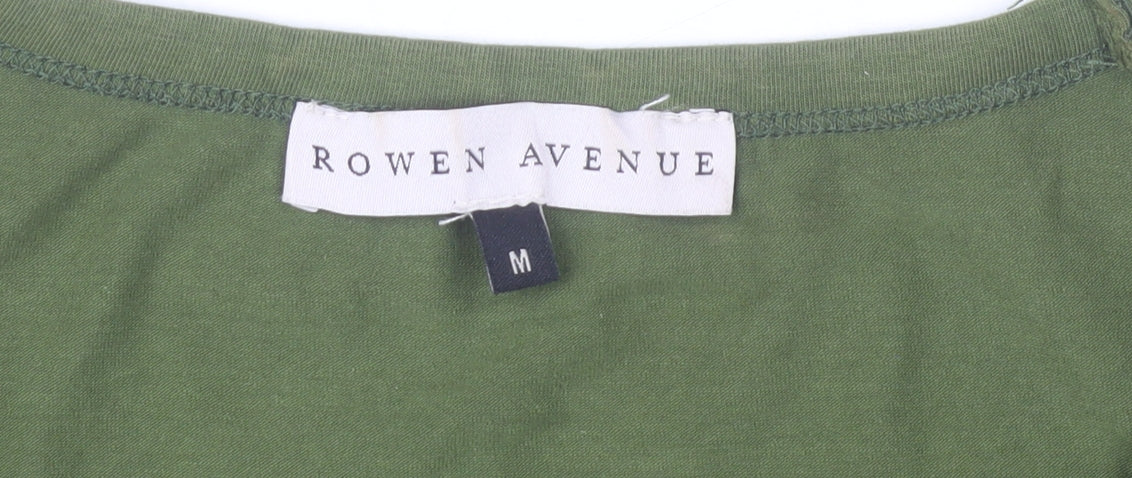 Rowen Avenue Womens Green Ruffle Sleeve Scoop Neck T-Shirt Size M