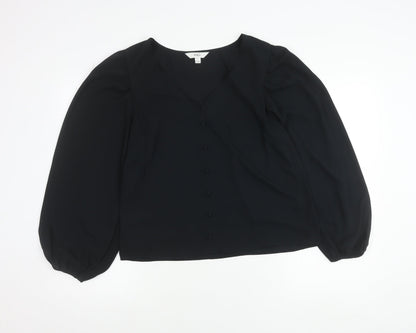 Marks and Spencer Womens Black Size 12 V-Neck Blouse Long Sleeve