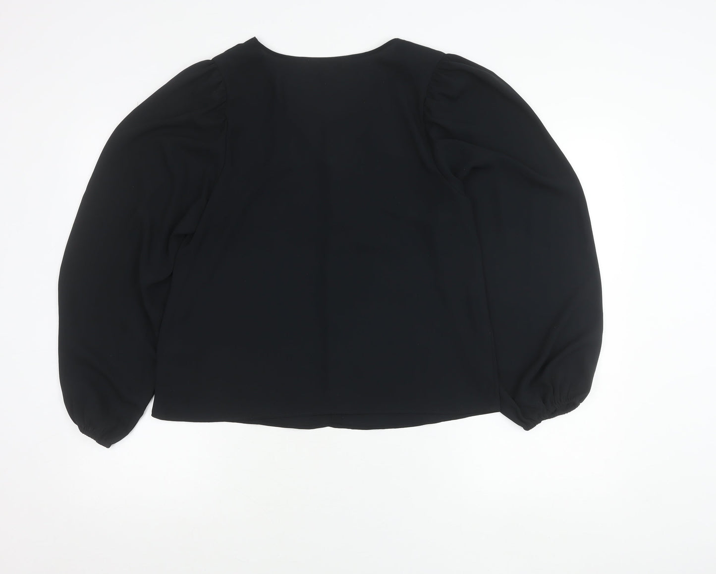 Marks and Spencer Womens Black Size 12 V-Neck Blouse Long Sleeve