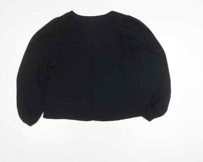 Marks and Spencer Womens Black Size 12 V-Neck Blouse Long Sleeve