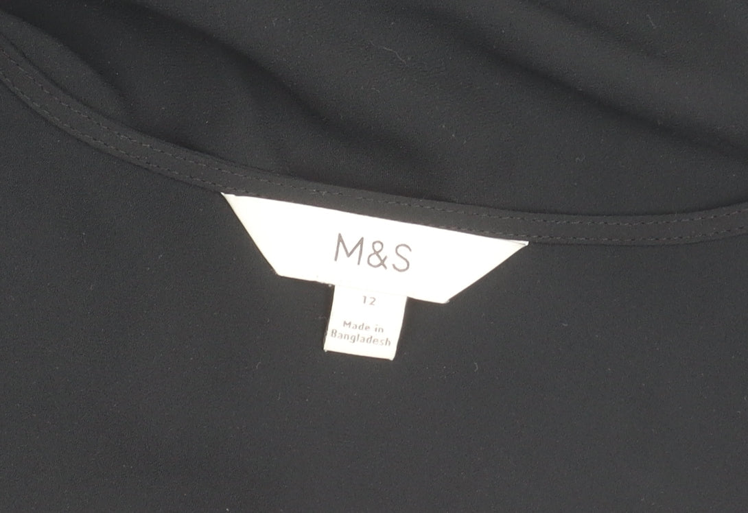 Marks and Spencer Womens Black Size 12 V-Neck Blouse Long Sleeve