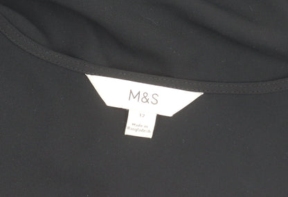Marks and Spencer Womens Black Size 12 V-Neck Blouse Long Sleeve