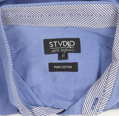 Jeff Banks Mens Blue 17/44in Cotton Long Sleeve Button Up Shirt