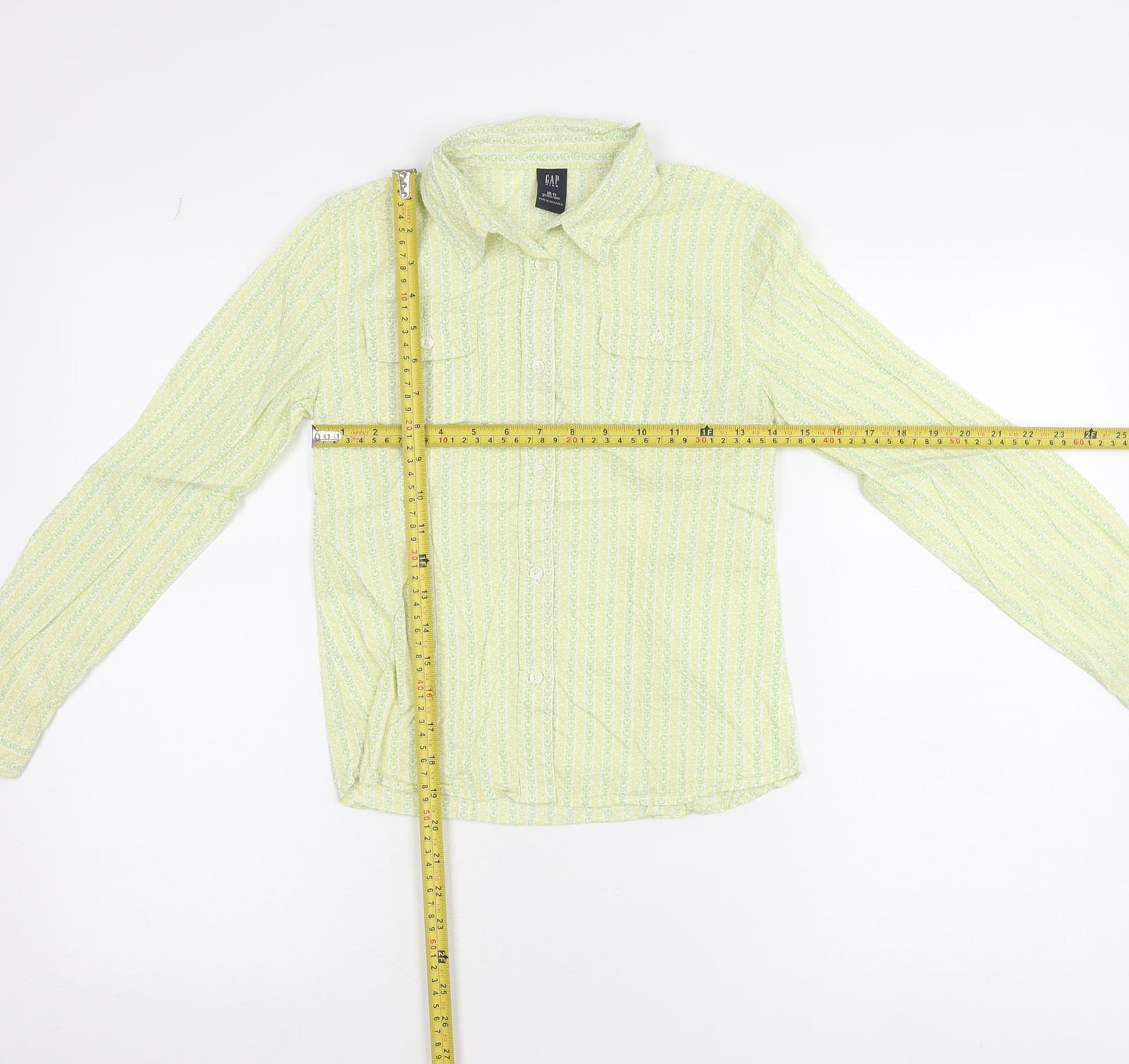GAP Girls Green Geometric Cotton Button-Up Shirt 10-11 Years Long Sleeve