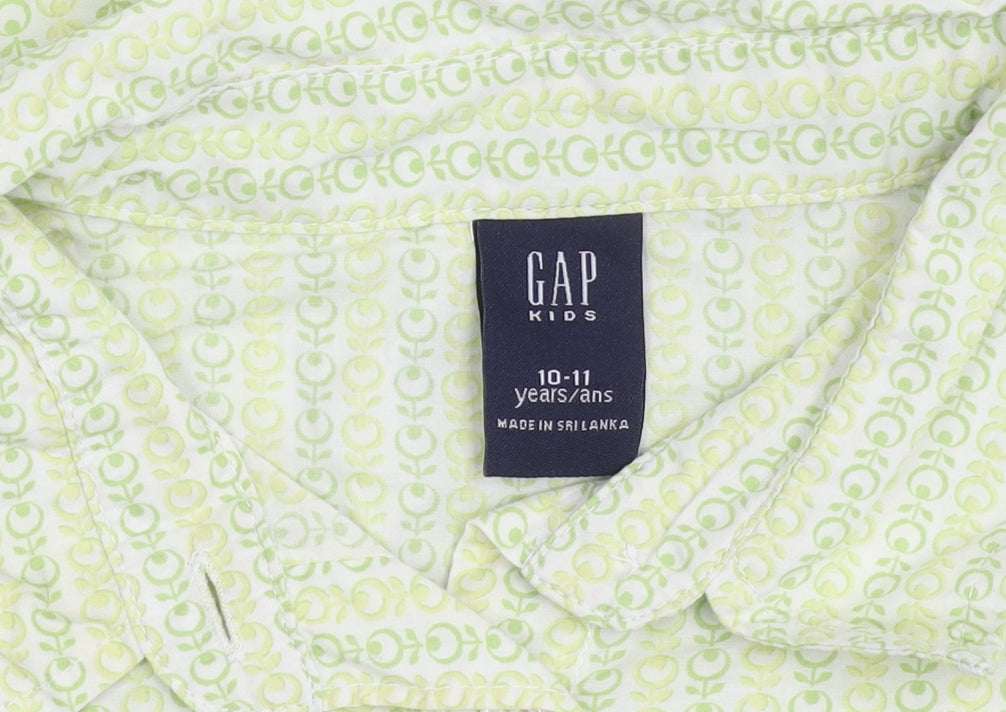 GAP Girls Green Geometric Cotton Button-Up Shirt 10-11 Years Long Sleeve