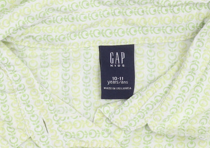 GAP Girls Green Geometric Cotton Button-Up Shirt 10-11 Years Long Sleeve