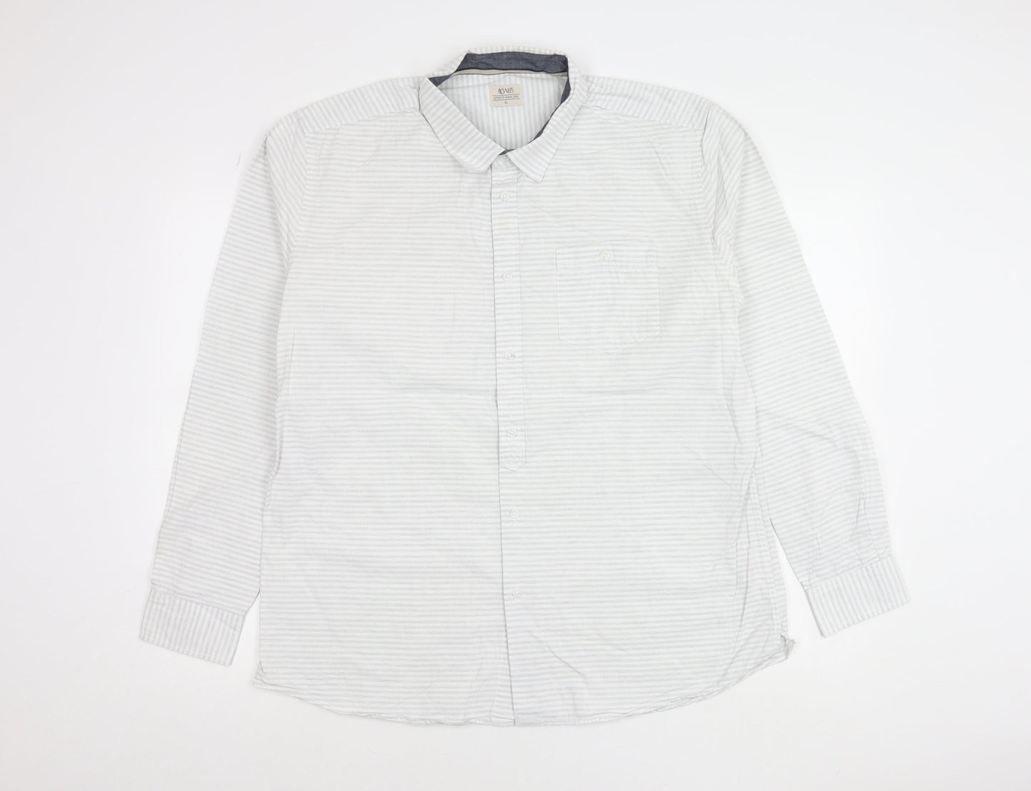 ACW85 Men’s White Striped Cotton Shirt XL Long Sleeve Casual
