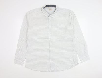 ACW85 Men’s White Striped Cotton Shirt XL Long Sleeve Casual