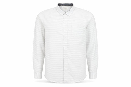 Front view of ACW85 Men’s White Striped Cotton Shirt XL Long Sleeve Casual