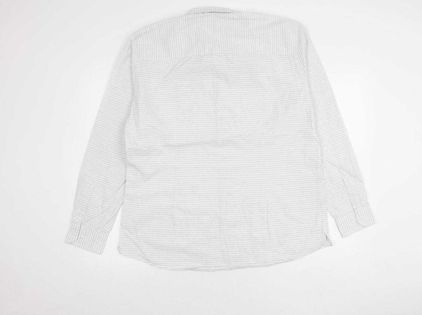 ACW85 Men’s White Striped Cotton Shirt XL Long Sleeve Casual
