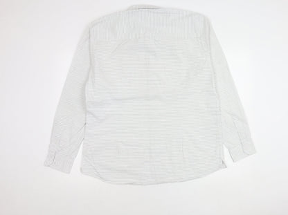 ACW85 Men’s White Striped Cotton Shirt XL Long Sleeve Casual