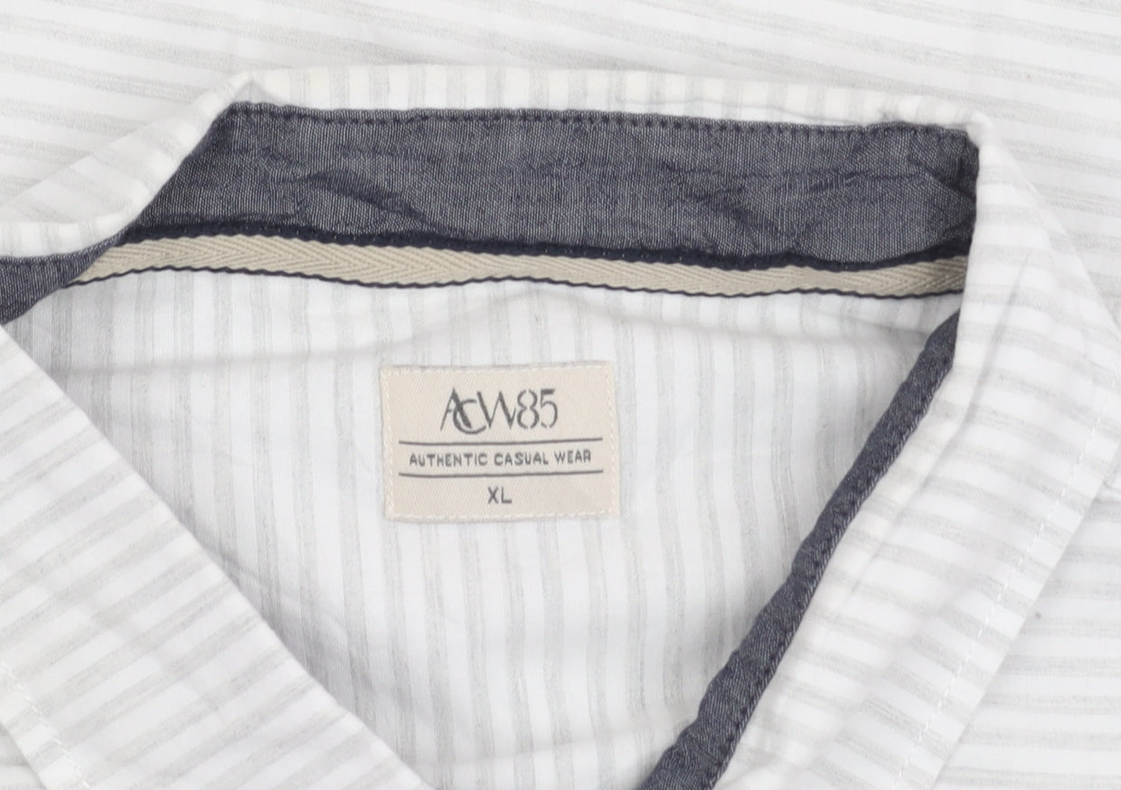 ACW85 Men’s White Striped Cotton Shirt XL Long Sleeve Casual