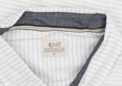 ACW85 Men’s White Striped Cotton Shirt XL Long Sleeve Casual