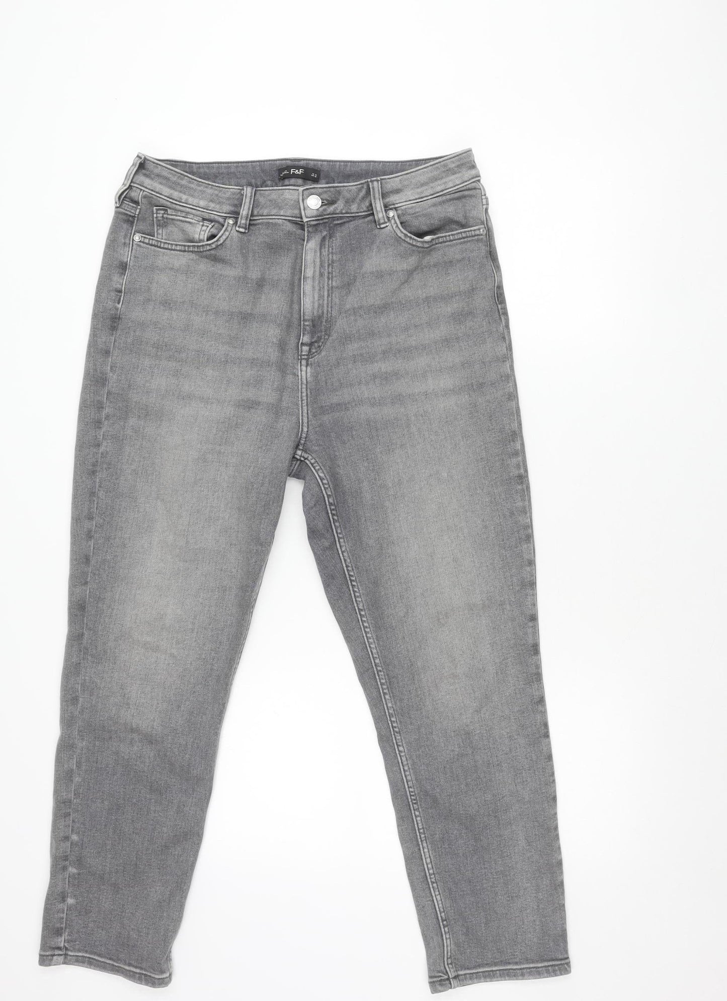F&F Mens Grey Slim Skinny Jeans Size L Waist 42in Medium Wash Denim