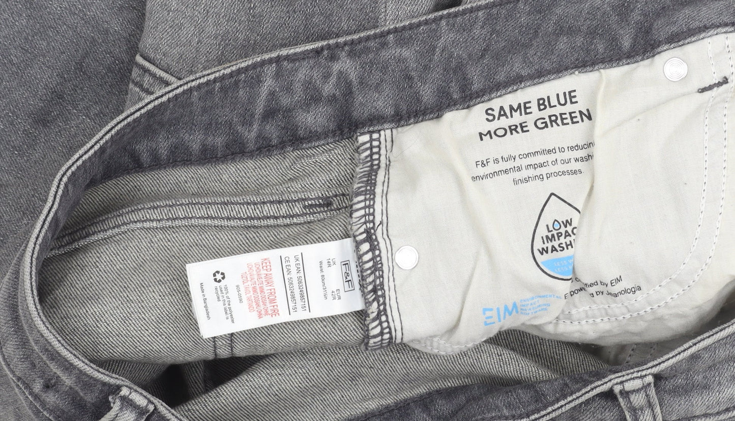 F&F Mens Grey Slim Skinny Jeans Size L Waist 42in Medium Wash Denim