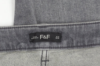 F&F Mens Grey Slim Skinny Jeans Size L Waist 42in Medium Wash Denim