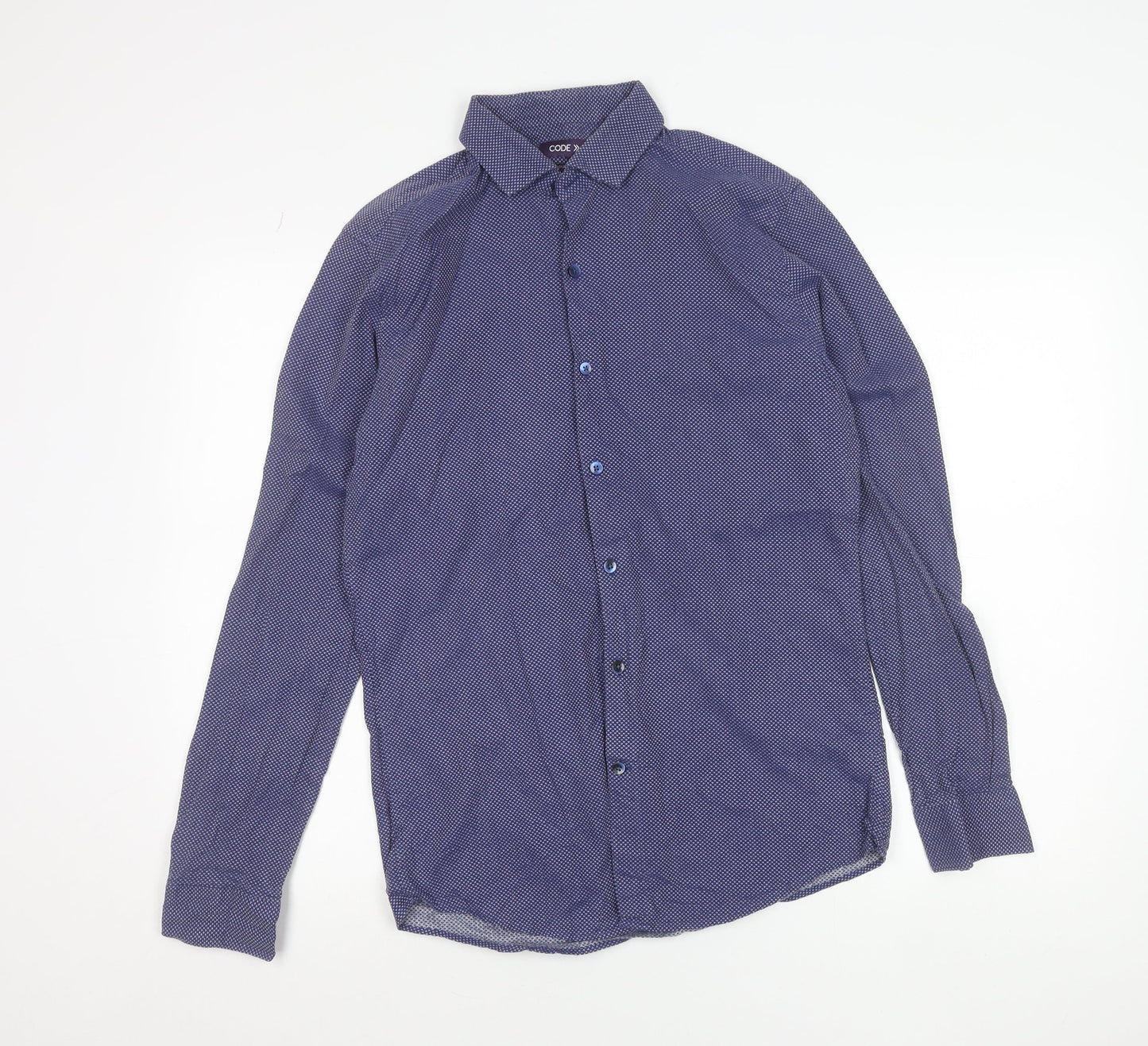 CODE Men's Blue Slim Fit Cotton Long Sleeve Geometric Shirt 15.5