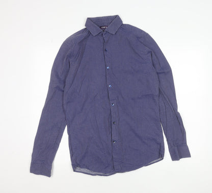 CODE Men's Blue Slim Fit Cotton Long Sleeve Geometric Shirt 15.5
