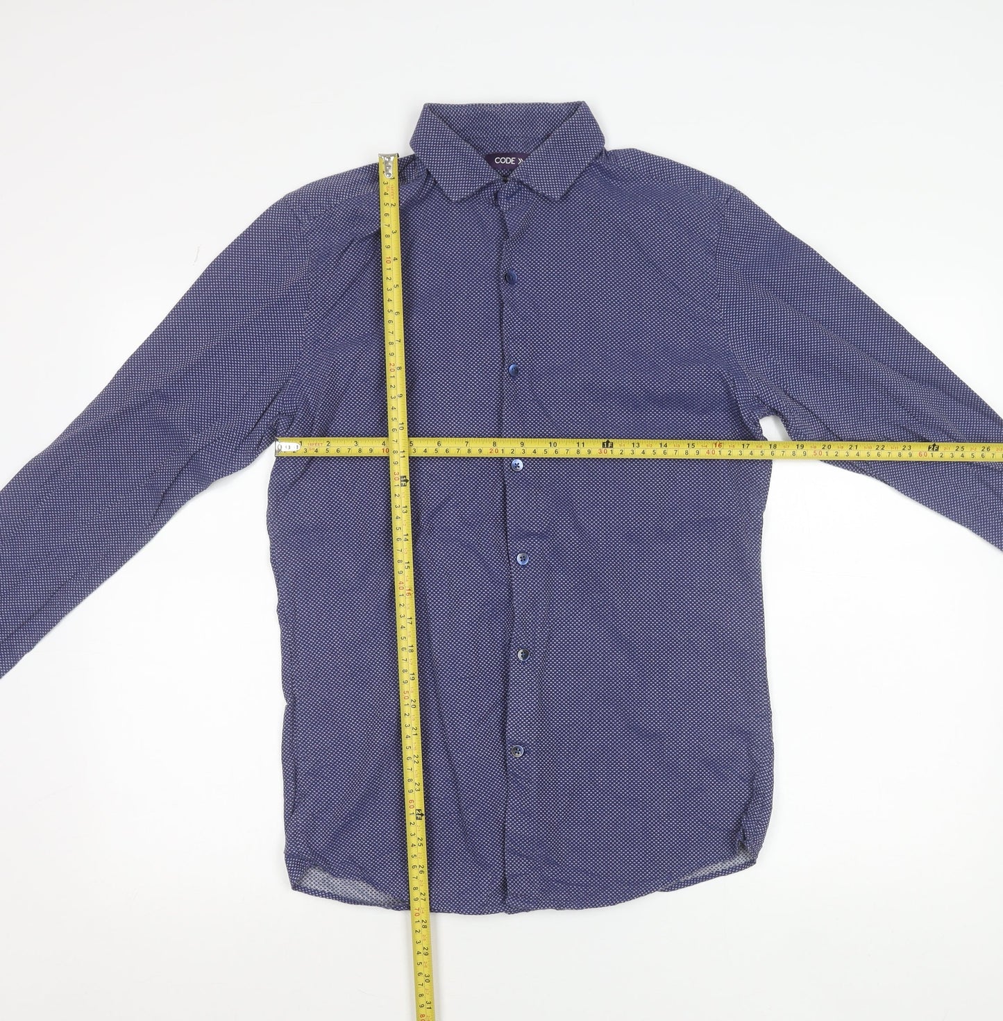 CODE Men's Blue Slim Fit Cotton Long Sleeve Geometric Shirt 15.5