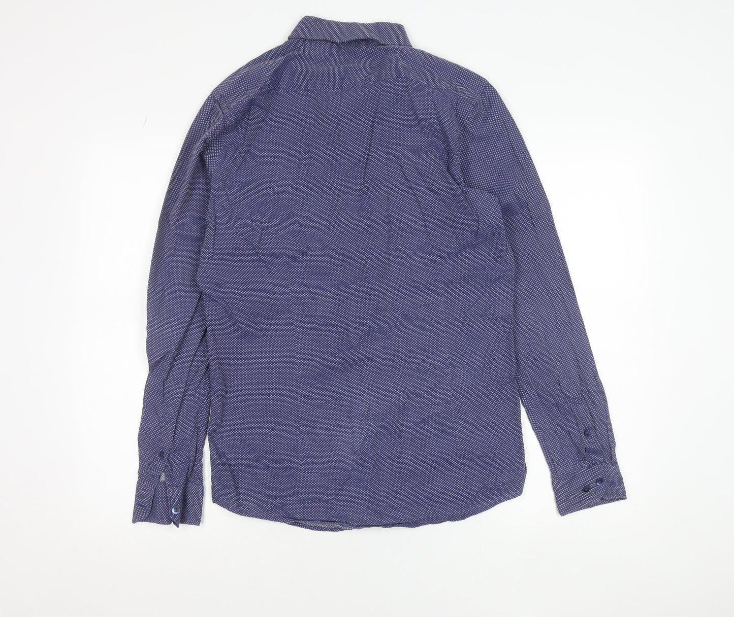 CODE Men's Blue Slim Fit Cotton Long Sleeve Geometric Shirt 15.5