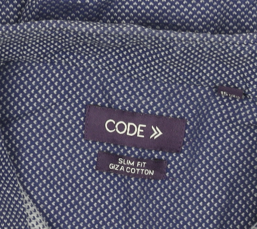 CODE Men's Blue Slim Fit Cotton Long Sleeve Geometric Shirt 15.5