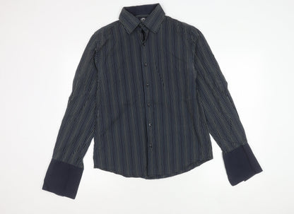 French Connection Men's Blue Striped Cotton Button-Up Shirt M