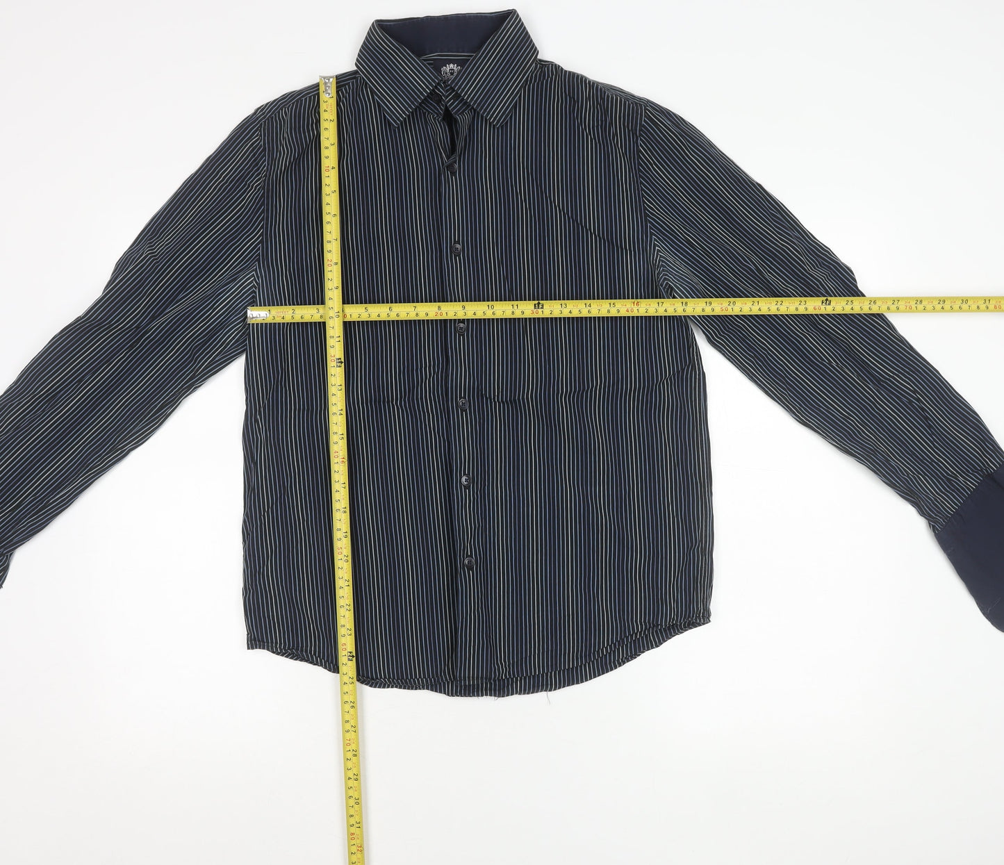 French Connection Men's Blue Striped Cotton Button-Up Shirt M