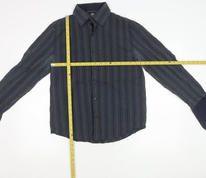 French Connection Men's Blue Striped Cotton Button-Up Shirt M