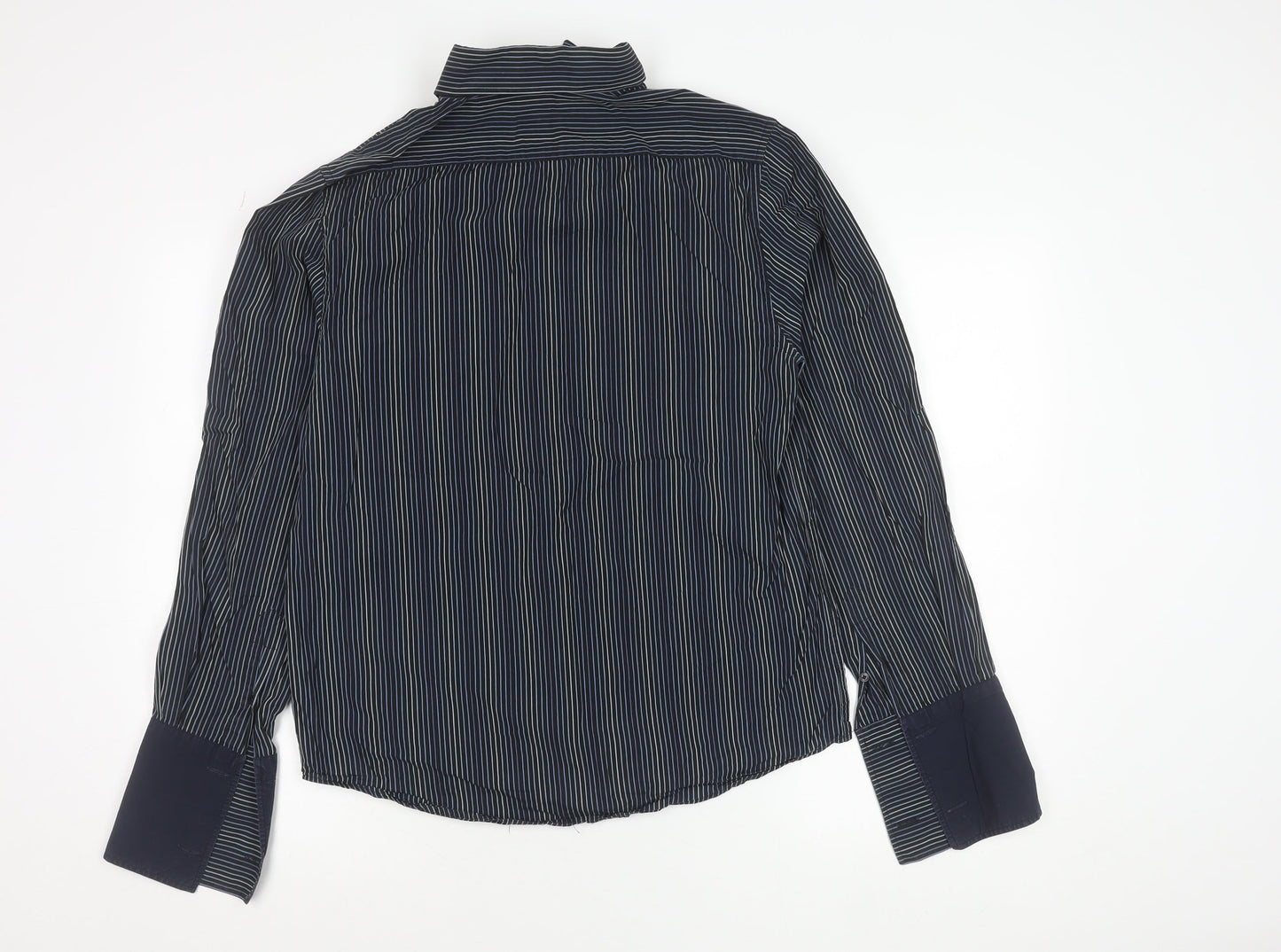 French Connection Men's Blue Striped Cotton Button-Up Shirt M