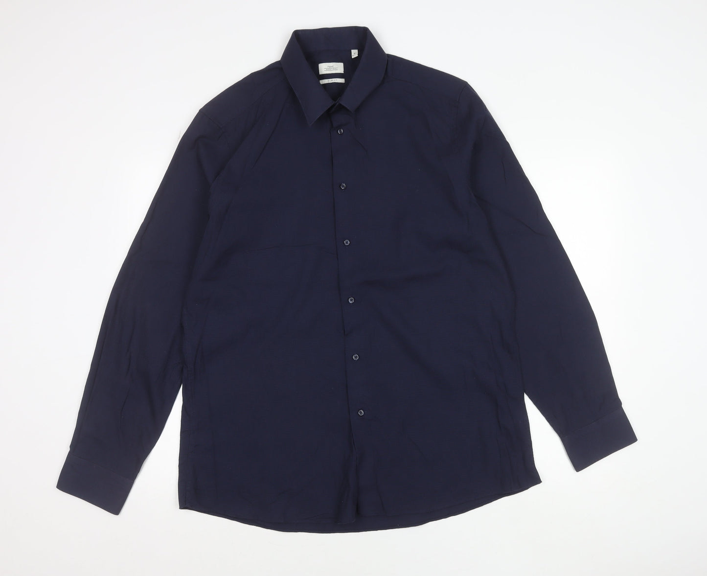 Next Men’s Navy Blue Slim Fit Long Sleeve Shirt Size 17 43cm