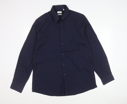 Next Men’s Navy Blue Slim Fit Long Sleeve Shirt Size 17 43cm