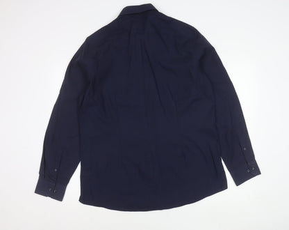 Next Men’s Navy Blue Slim Fit Long Sleeve Shirt Size 17 43cm