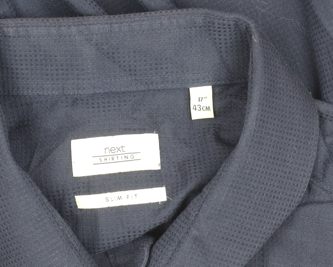 Next Men’s Navy Blue Slim Fit Long Sleeve Shirt Size 17 43cm