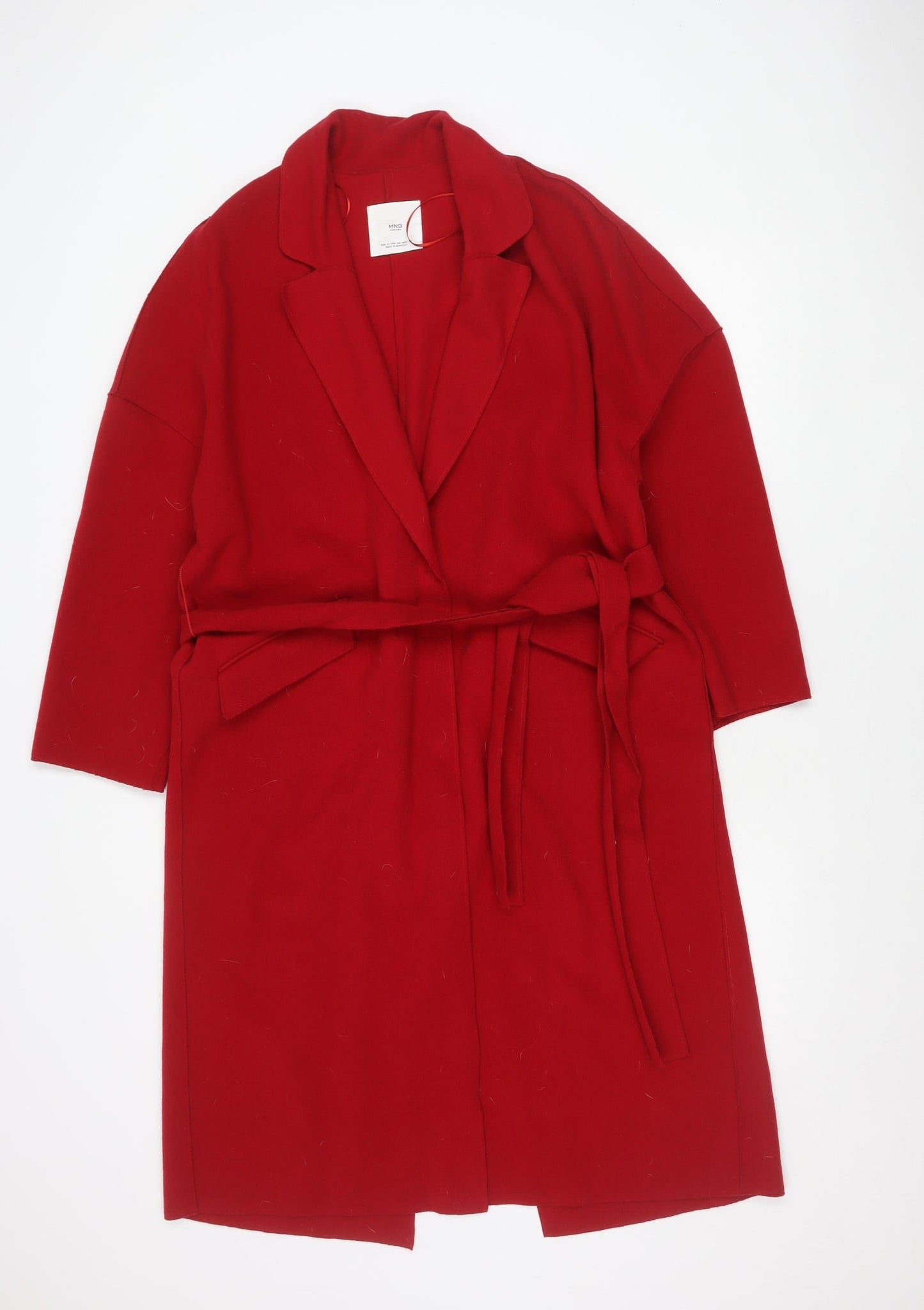 MNG Women’s Red Coatigan Size 8 Belted Long Sleeve Casual
