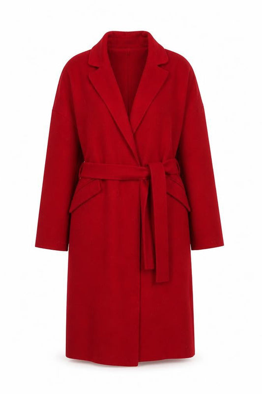 MNG Women’s Red Coatigan Size 8 Belted Long Sleeve Casual