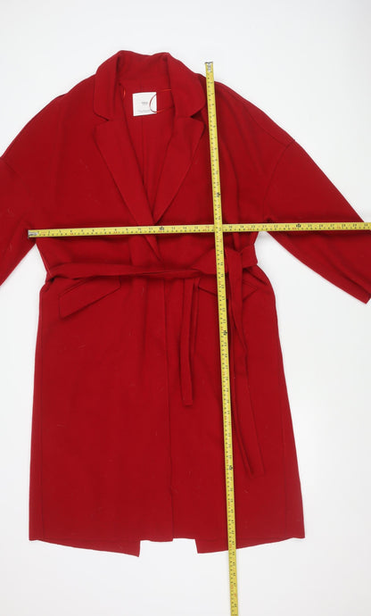 MNG Women’s Red Coatigan Size 8 Belted Long Sleeve Casual