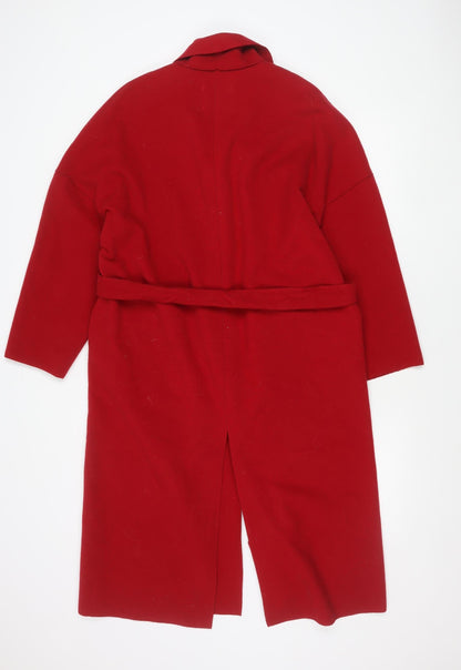 MNG Women’s Red Coatigan Size 8 Belted Long Sleeve Casual