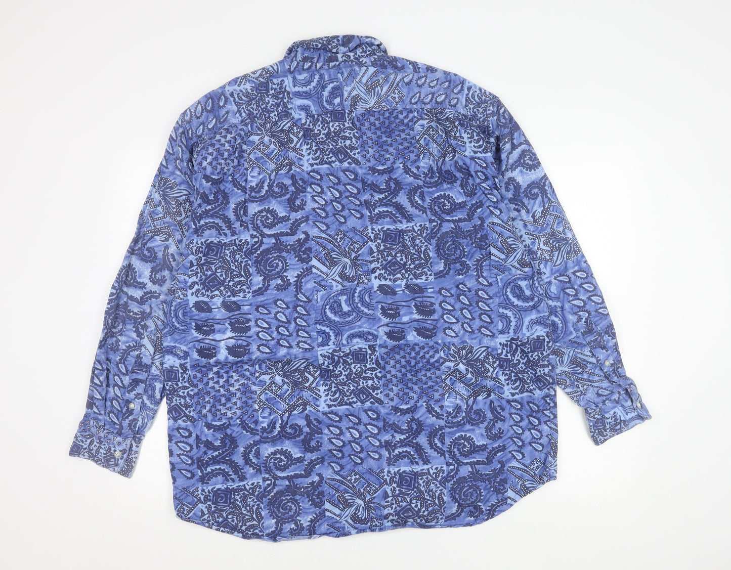 American Terrain Unisex Blue Paisley Button-Up Shirt L Long Sleeve