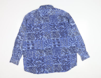 American Terrain Unisex Blue Paisley Button-Up Shirt L Long Sleeve