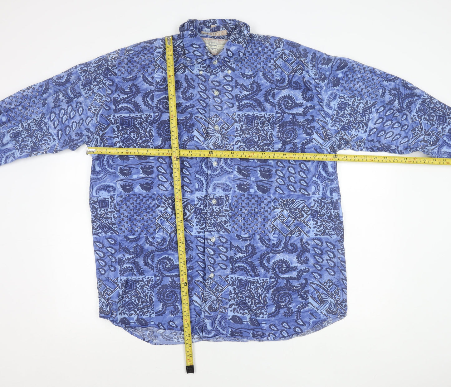 American Terrain Unisex Blue Paisley Button-Up Shirt L Long Sleeve